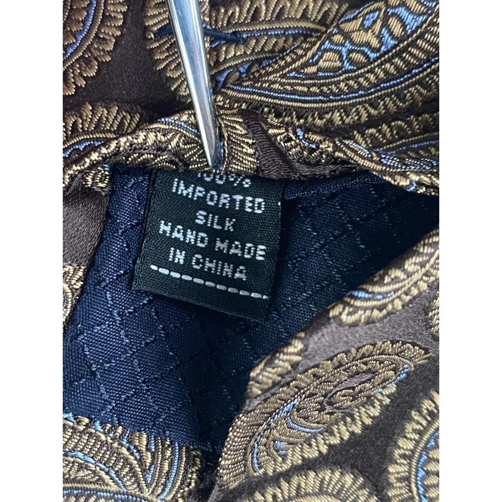 Club Room Mens Tie Paisley Brown Gold Blue Designer 100% Silk NWT 58x4